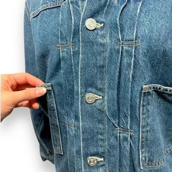 NWOT MOTHER Shrunken Daybreak Drifter Denim Jacket Embroidered Size Medium - Picture 13 of 16